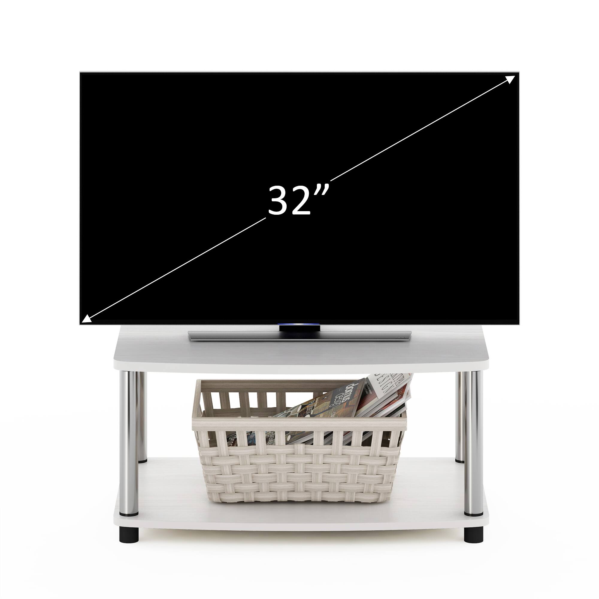 Alt View 4. Furinno - Turn-N-Tube No Tools 2-Tier Elevated TV Stands,  Stainless Steel Tubes - White Oak/Stainless Steel.