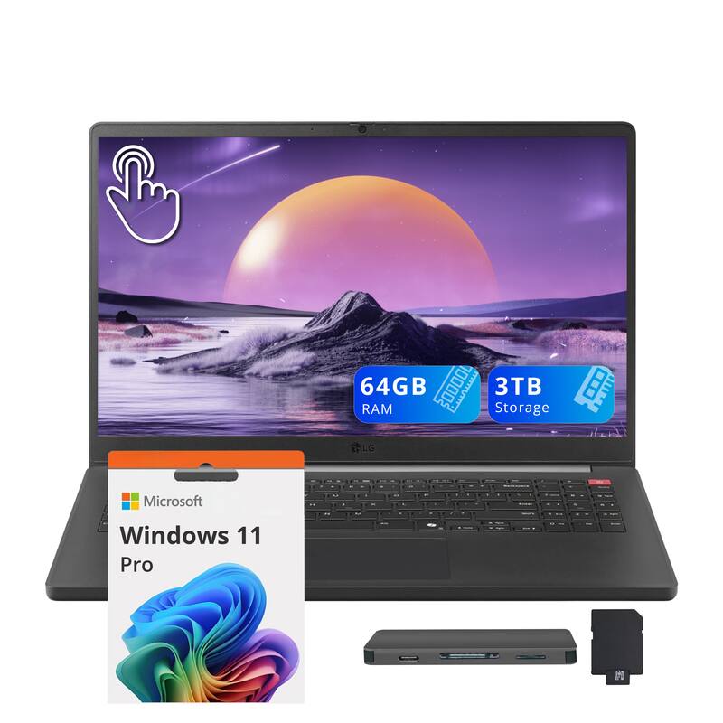 LG - gram Book 15.6" FHD Touch Laptop,Intel Ultra 7 255U,64GB RAM,2TB SSD+1TB Dock Set,Numeric keypad,Win 11 Pro - Black