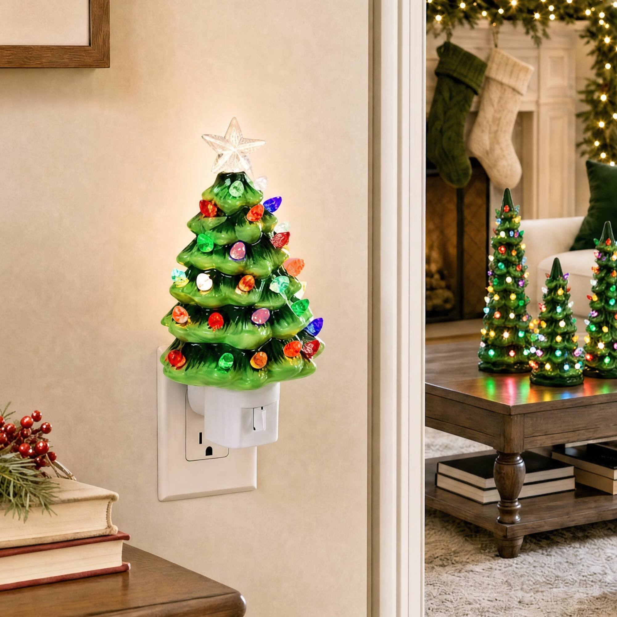 Alt View 7. Best Choice Products - Best Choice Products 6.7in Ceramic Christmas Tree Nightlight Plug In Hand Painted Holiday Night Lamp - Green - Green.
