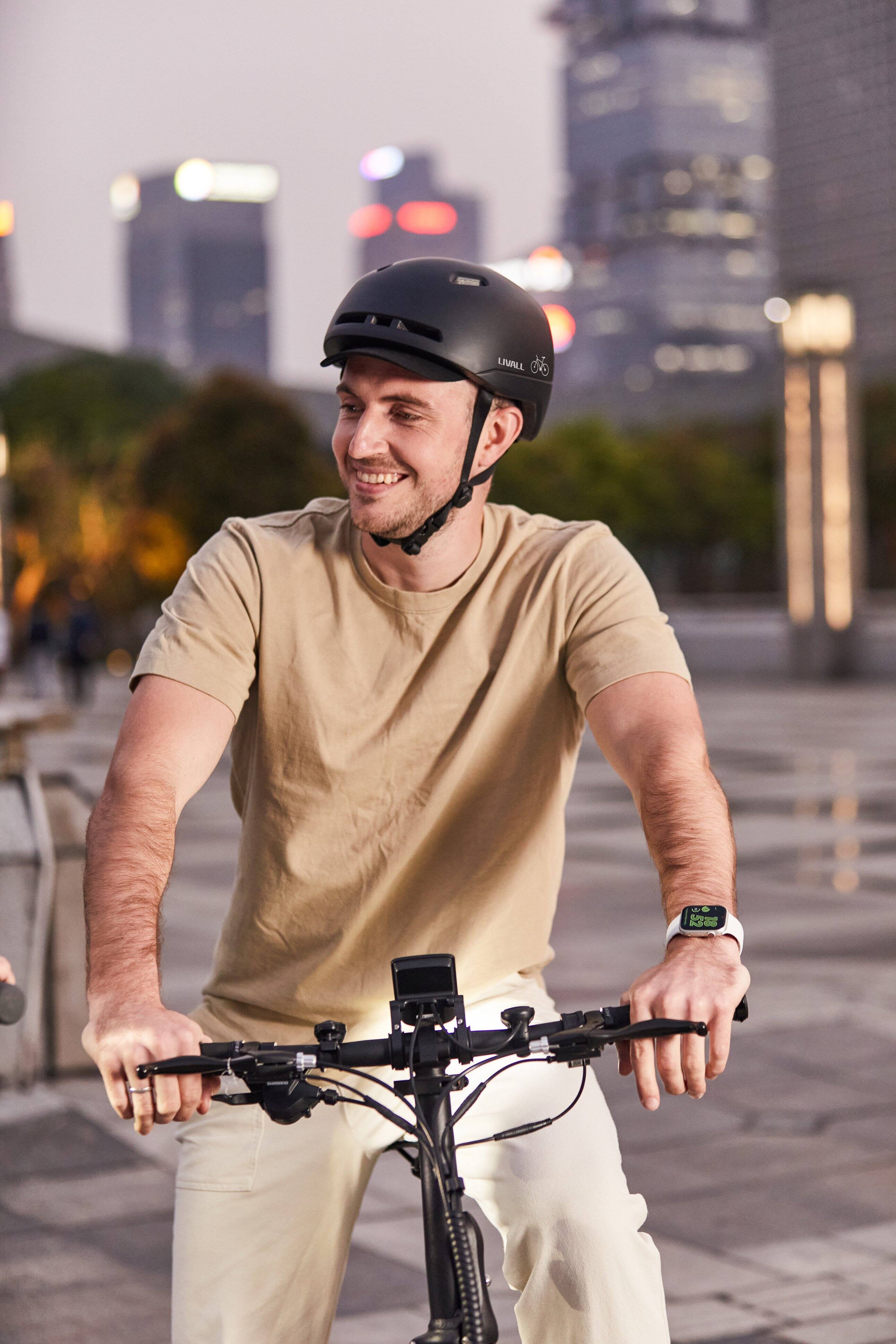 Back. LIVALL - C21 eBike/eScooter Helmet certified up to 28 MPH with Smart Lighting &  Fall Detection with SOS Alert - Black.