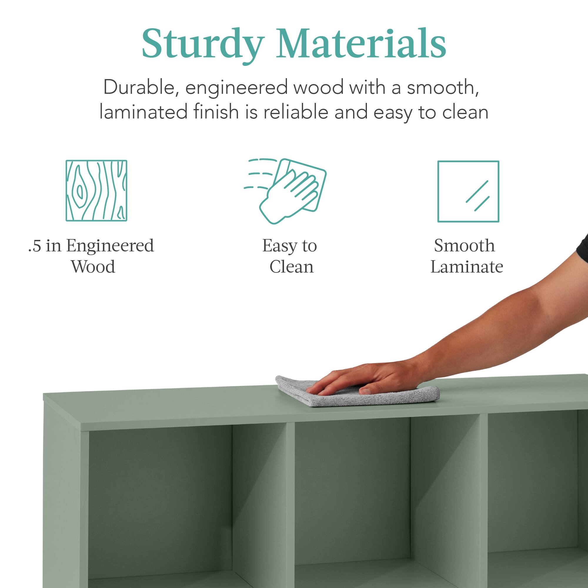 Sturdy Materials: Durable, engineered wood with a smooth, laminated finish is reliable and easy to clean. 

- 0.5 in Engineered Wood
- Easy to Clean
- Smooth Laminate