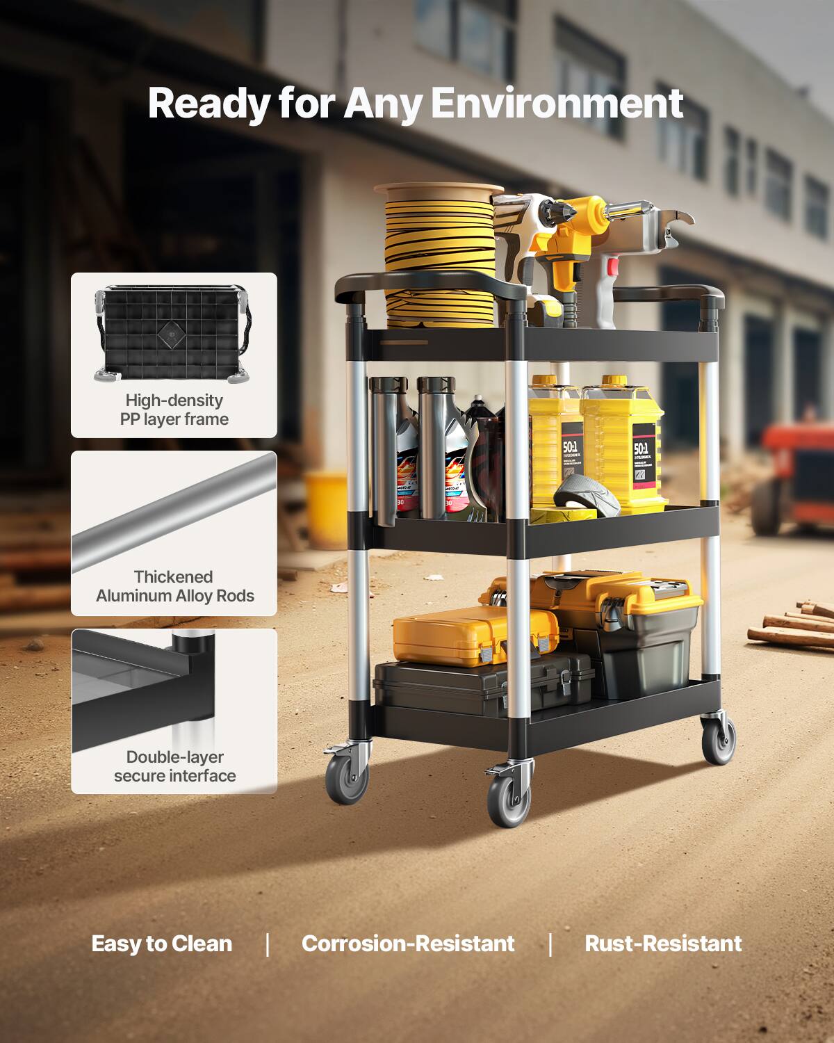 Ready for Any Environment

High-density PP layer frame

Thickened Aluminum Alloy Rods

Double-layer secure interface

Easy to Clean | Corrosion-Resistant | Rust-Resistant