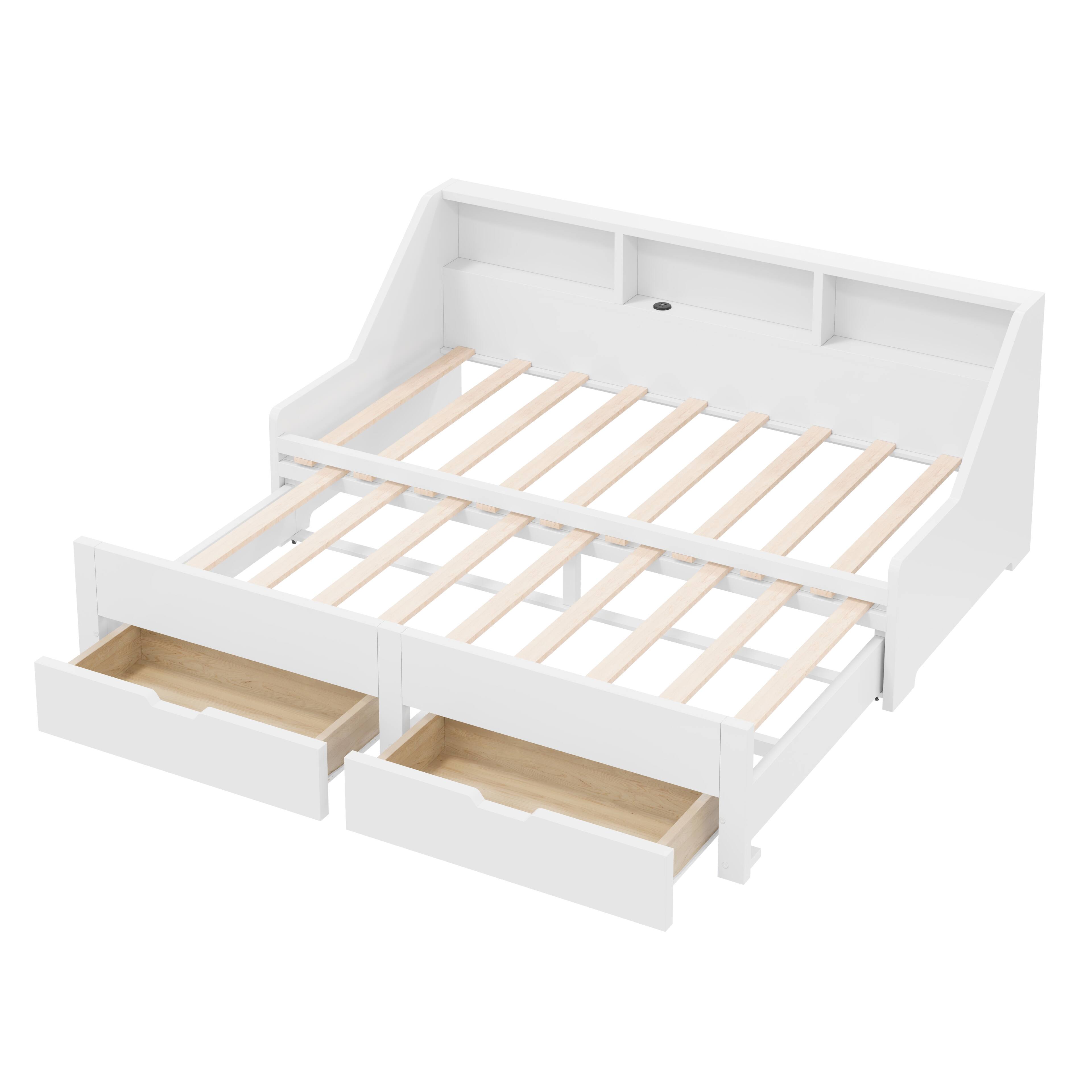 Alt View 1. Whisen - Twin to King Extendable Daybed with Storage Bookcases, 2 Drawers, Charging Station, 3-Pack Box Set - White.