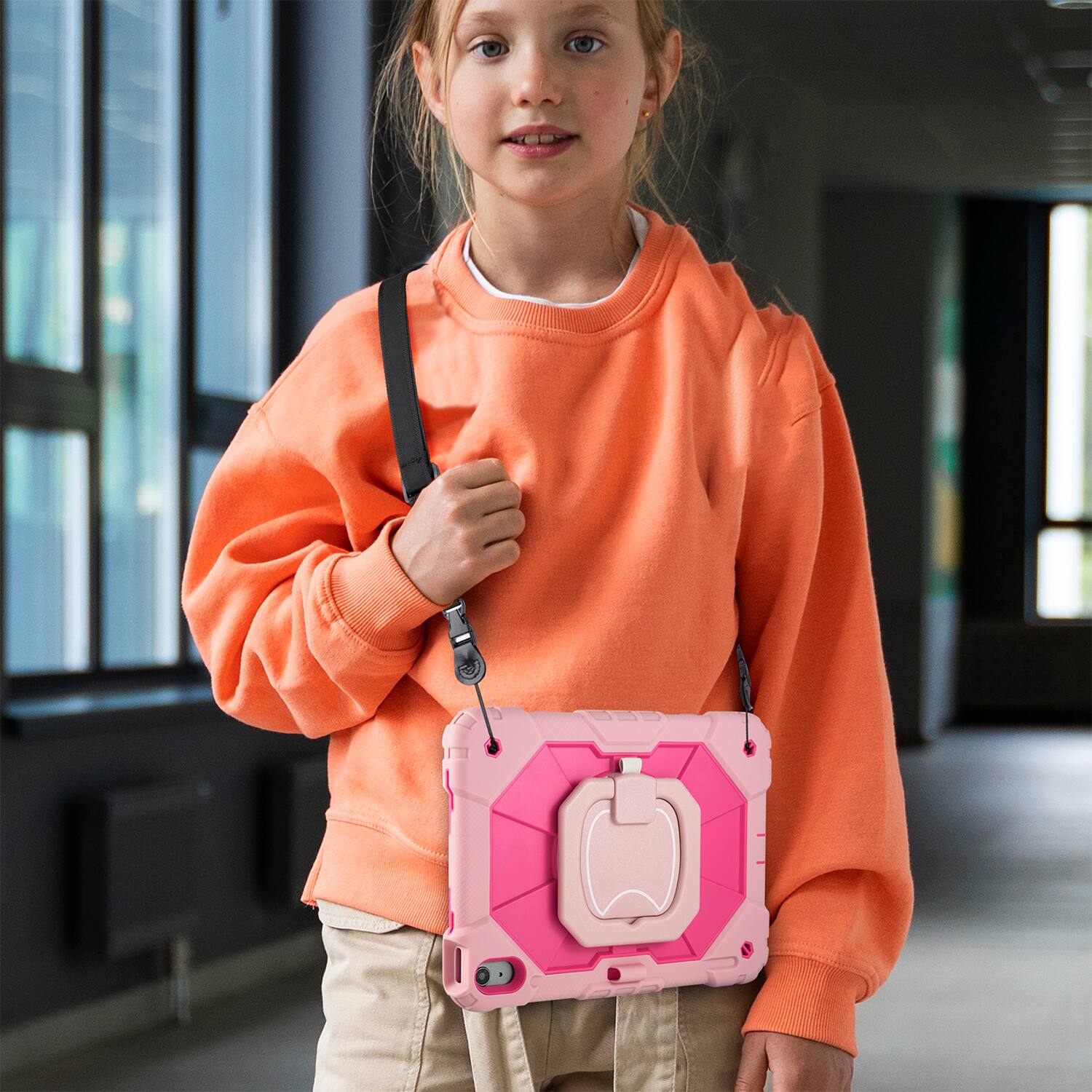 Angle. Vena - for Apple iPad A16 Case for Kids, iPad A16 10th/11th Case, 360° Rotating Hand Strap Stand Cover for iPad A16 10.9" Pink - Pink.