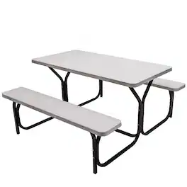 Boyel Living - HDPE Outdoor Picnic Table Bench Set with Metal Base - White
