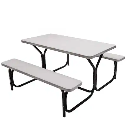 Front. Boyel Living - HDPE Outdoor Picnic Table Bench Set with Metal Base - White.