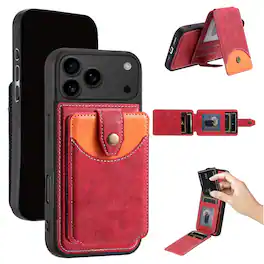 Dteck - For Apple iPhone 17 Pro Max Case,2-in-1 Magnetic Detachable PU Leather Wallet Flip Stand Card Holder TPU Inner Cover - Red