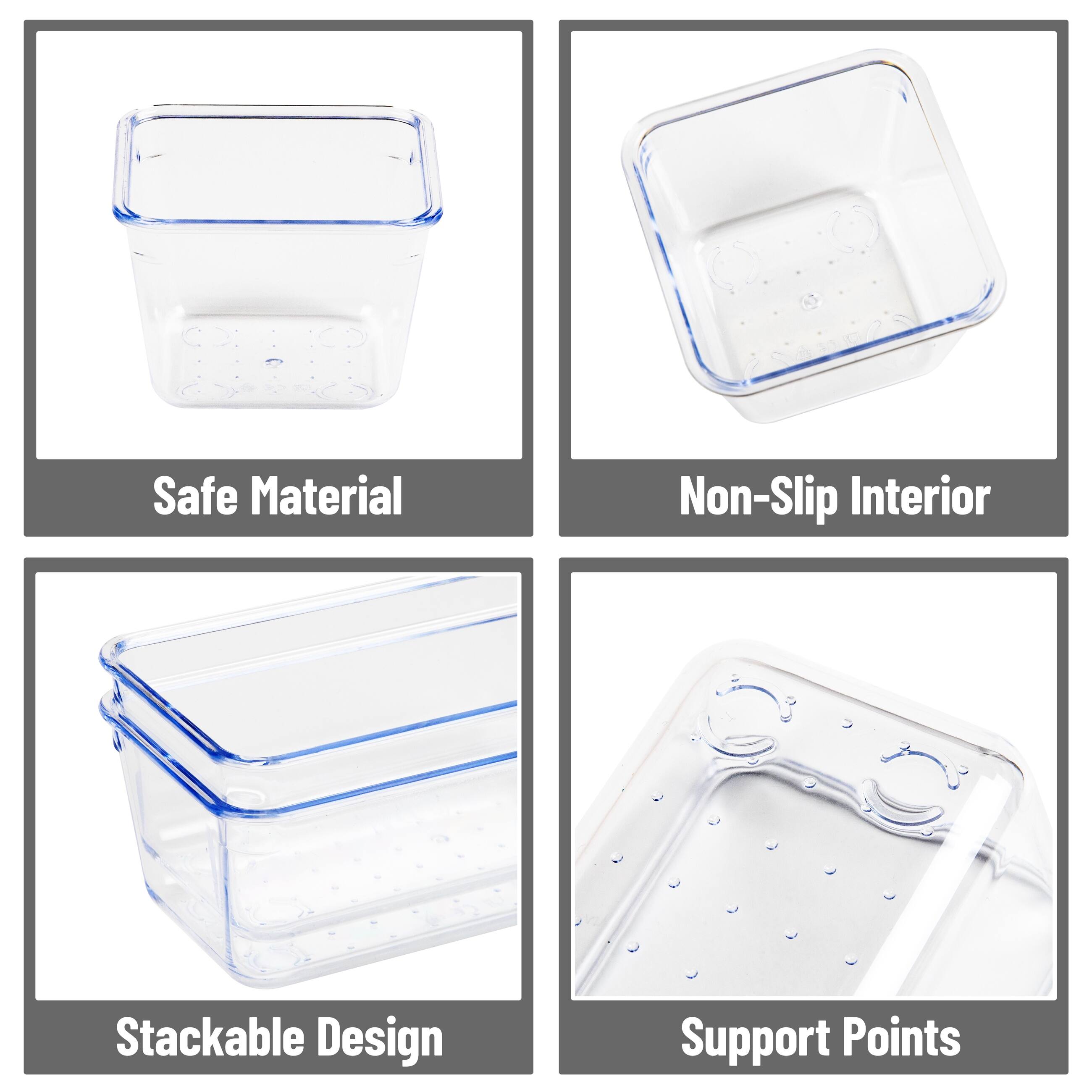 - Safe Material
- Non-Slip Interior
- Stackable Design
- Support Points