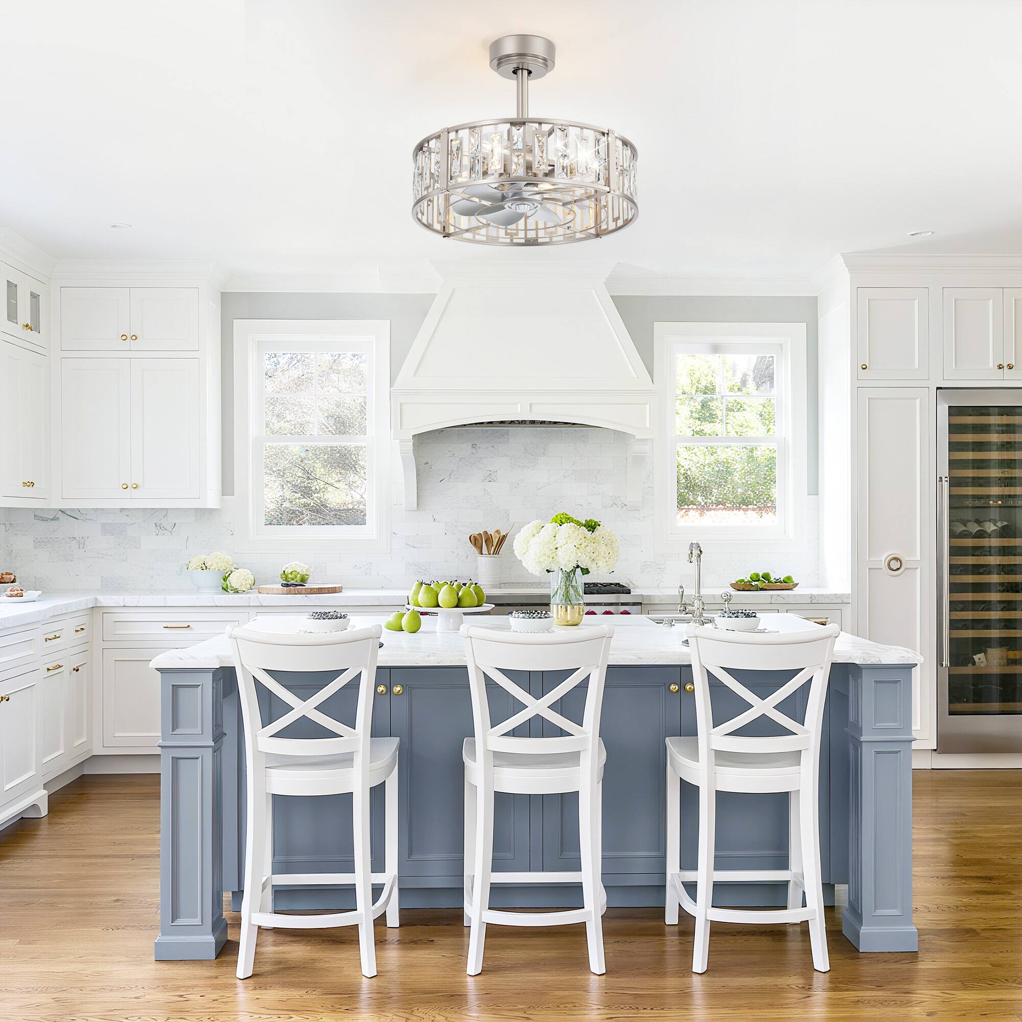 Alt View 1. Breezary - Breezary 20-In Cage Ceiling Fan with 7 ABS Blades, KD Version, DC Motor, 4''/8'' Downrods, Remote Control with Timer - Satin Nickel.