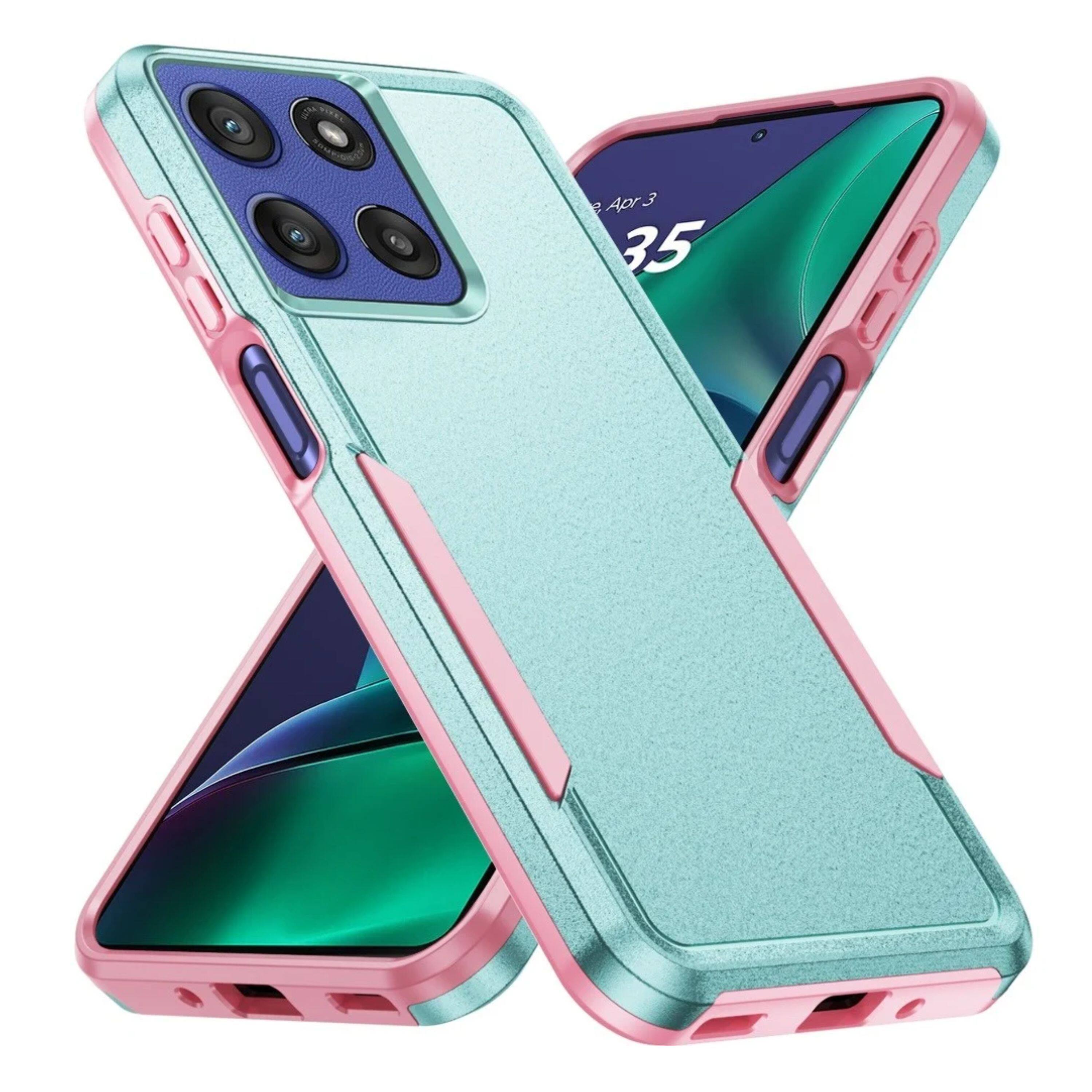 Left. Kitcheniva - Fused Rugged Shockproof Phone Case With Tempered Glass For Moto G Stylus 2026/2025 Teal Pink - Teal Pink.