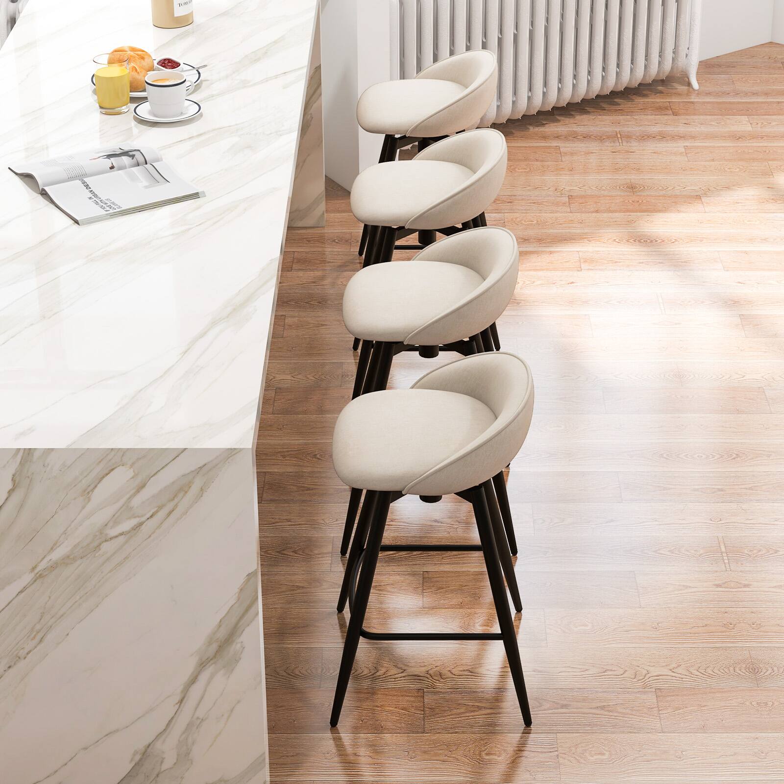 Alt View 3. Gymax - Gymax 25'' Upholstered Bar Stools Set of 4 w/ Footrest Backrest & Metal Frame Beige - Beige, Black.
