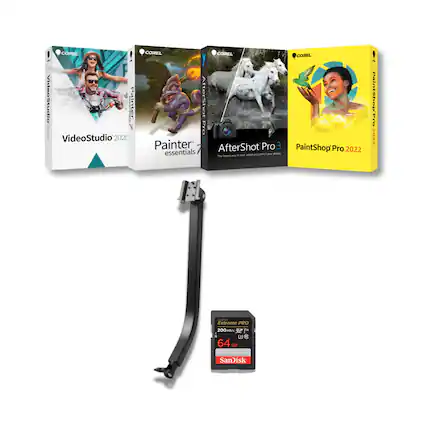 COREL VideoStudio 2020
COREL Painter essentials
COREL AfterShot Pro 3
COREL PaintShop Pro 2022
SanDisk Extreme PRO 64 GB