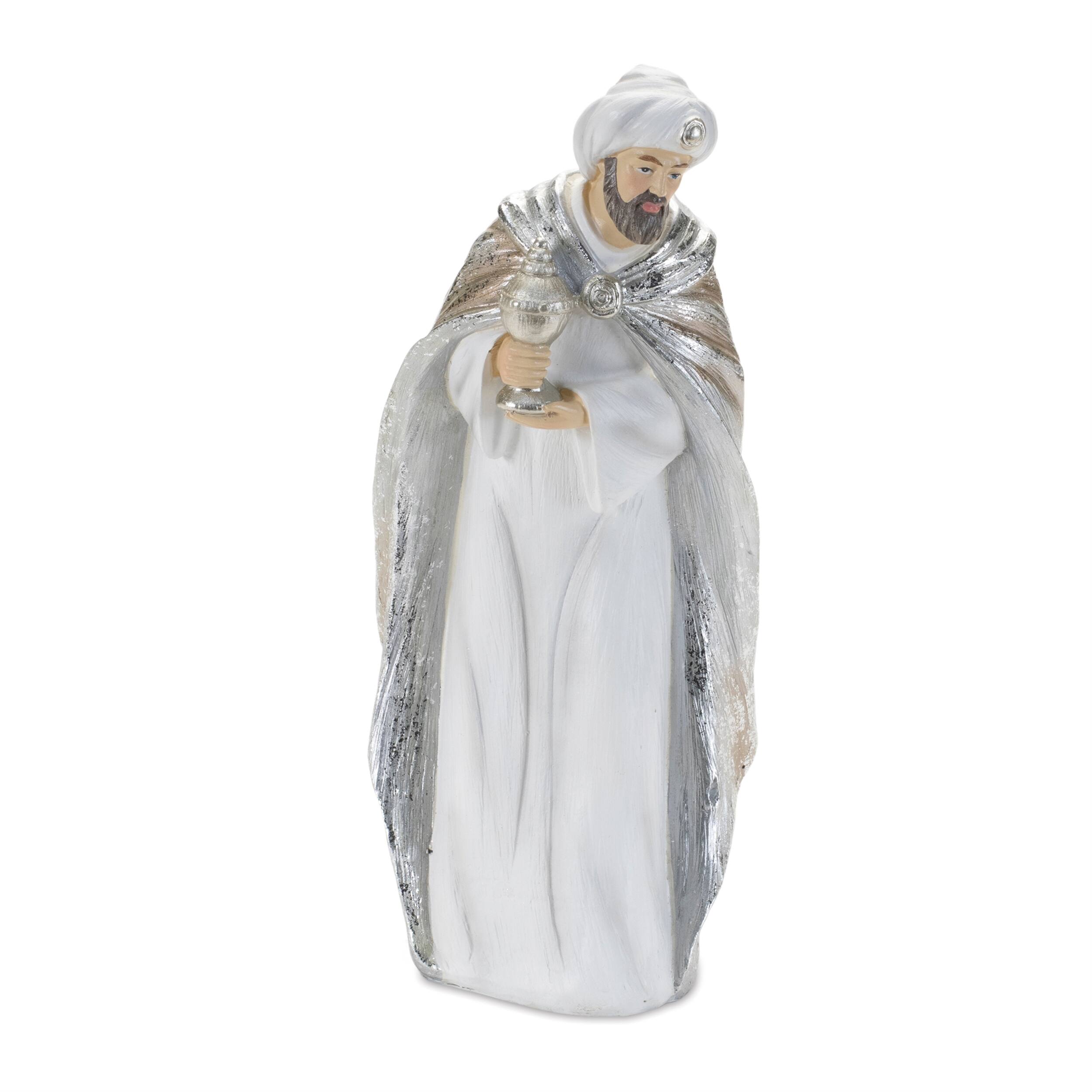 Angle. BreeBe - Holiday Nativity Figurine (Set of 6) - White, Silver.