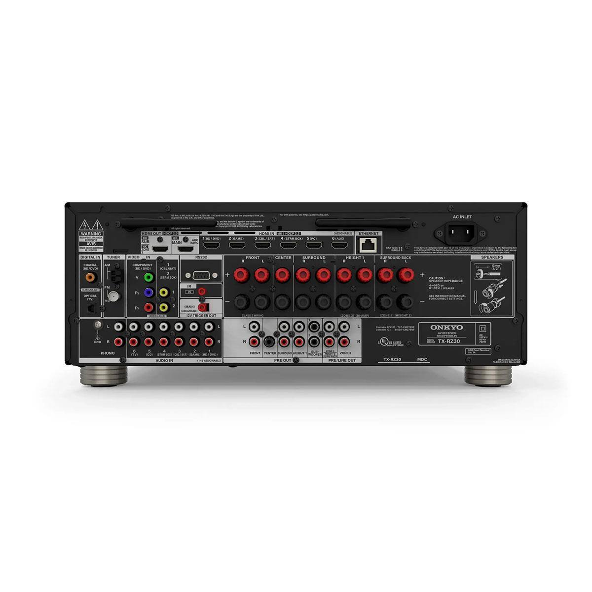 AC INLET

WARNING AVIS

OMIOUT POCKET DEL DE SUB RAN OF

DIDI

1 2-5ANIC

**** CBL

ICOJ BOX 590

(ASIGNABUD ETHERNET 8:14:00

DIGITAL x TUNER VIDEO IN COMPONENT - my ED/ GVD CELAR 1 M P1 OPTICIAL

R5232 it 2:3

FRONT 1
CENTER SURROUND 1
HEIGHT 1
SURROUND BACK

LAUTION LACRACED IMPEDANCE COLLE

SPEAKERS

P1

TRIGGEROUT

WHOW

CONT & BEAND

COMPAND

ONKYO

DIO

1

F

A

A

TX-RZ30

PHONO

4 the

I 4 SMARCH xx AUDIO INC

I

1 : GAMED DVDI - - ASSIONARED

FROM CENTER SUAVING HEGHT PRE OUT

ron 2 PRE/LINE OUT

TX-8230

MDC
