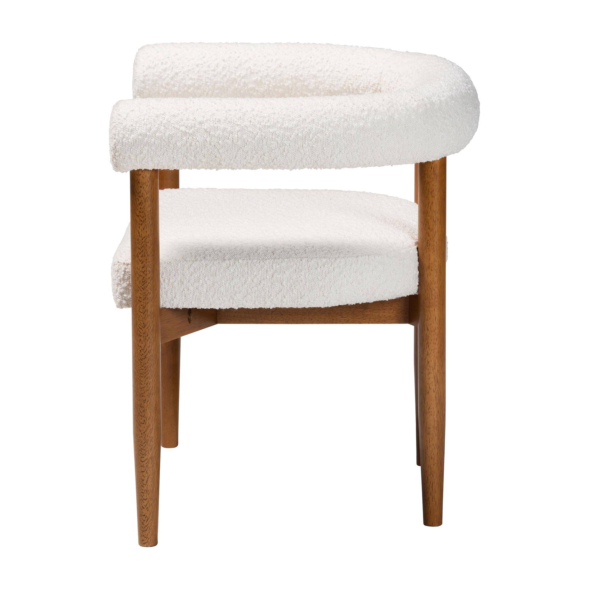 Left. Baxton Studio - Caia Boucle Dining Chair – Modern Upholstered Accent Armchair, Cream, Minimalist Design - Cream/Walnut Brown.