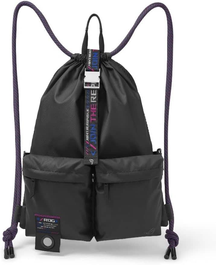 ASUS - ROG Slash BD3700 Multi-use Drawstring Bag with Zinc Alloy Buckle, Suitable for up to 15.6-inch Laptop - Black