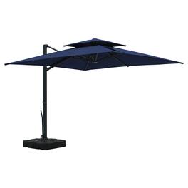 Mondawe - 10*10ft Patio Cantilever Umbrella Double Top Offset Umbrella with Base - Navy Blue