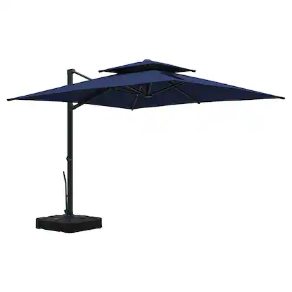 Front. Mondawe - 10*10ft Patio Cantilever Umbrella Double Top Offset Umbrella with Base - Navy Blue.