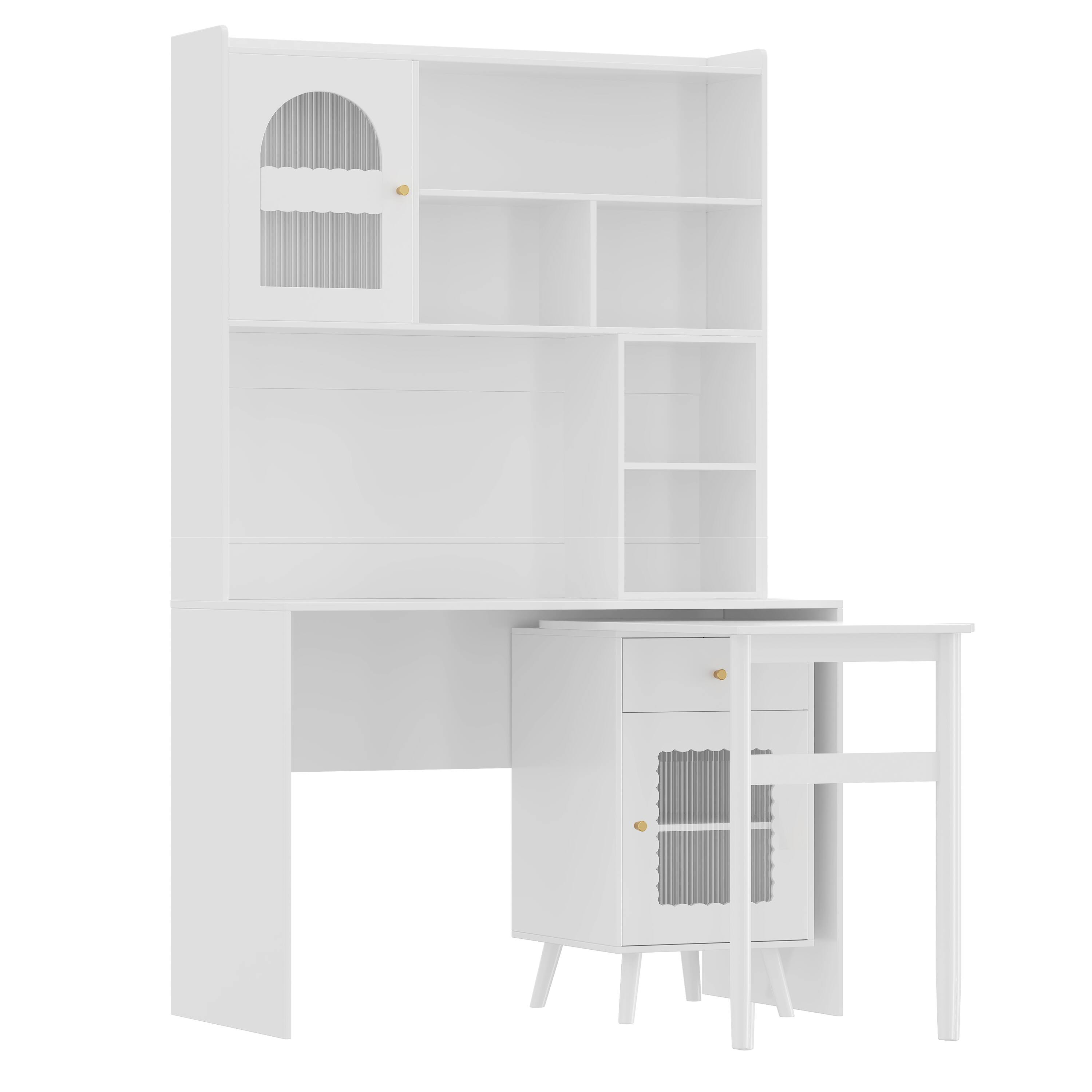Angle. PexFix - Rotating L-Shaped Computer Desk, 70" Office Desk with Storage & Shelves, Gaming Desk for Home & Office - White.