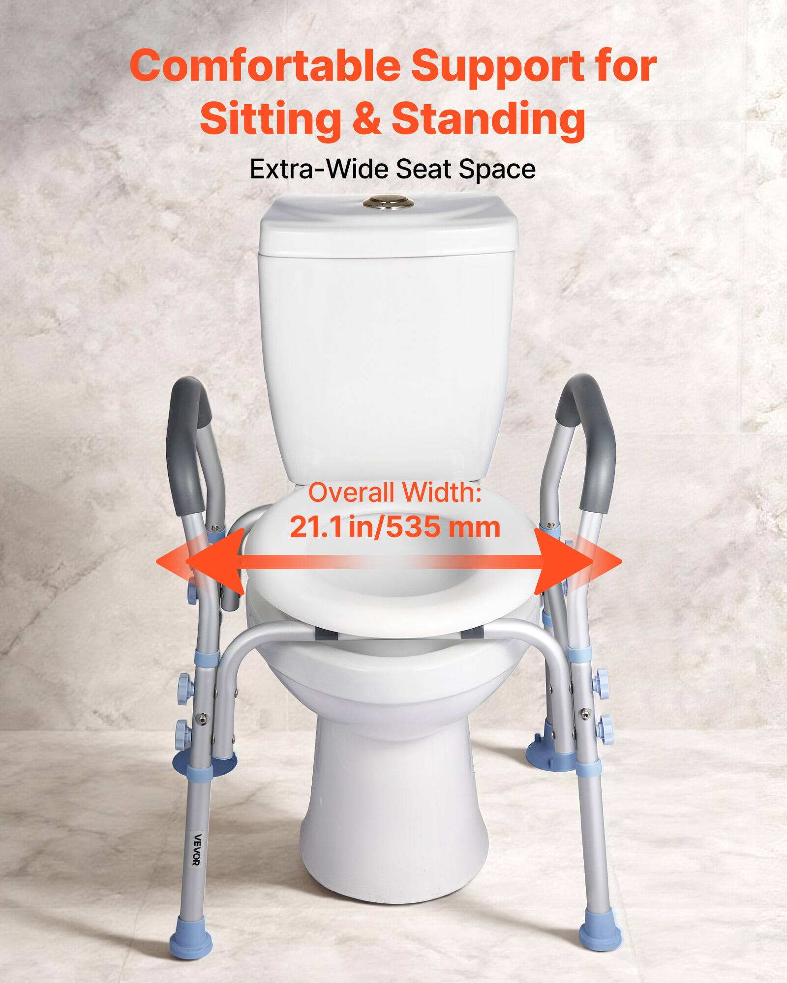 Comfortable Support for Sitting & Standing  
Extra-Wide Seat Space  

Overall Width: 21.1 in/535 mm