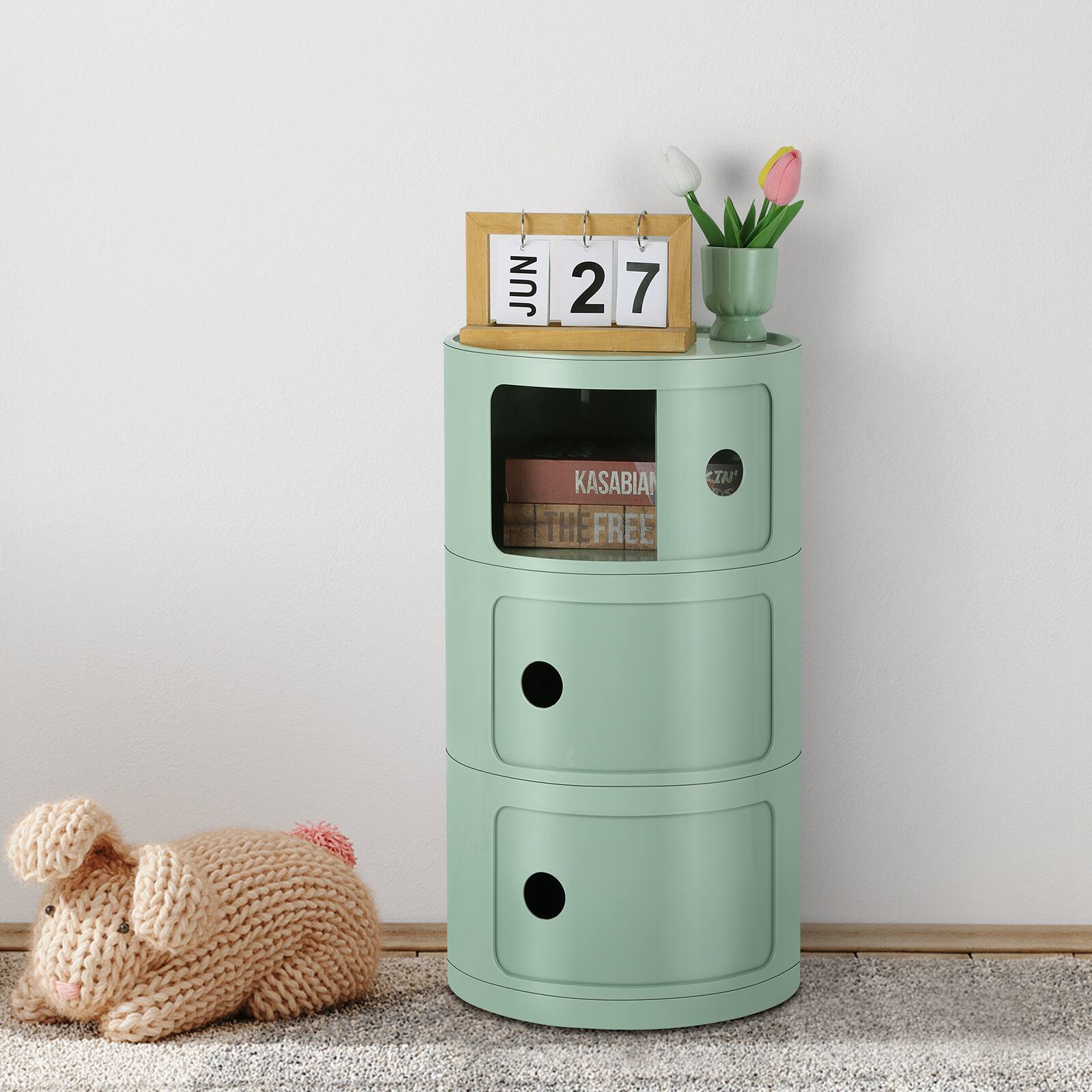 Oumilen - Modular Stackable Storage Cabinet - 3-Tier Rotating Drawer Unit for Bedroom and Living Room - Green