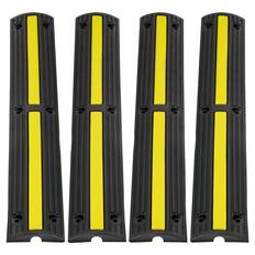 Front. VEVOR - 3.28 ft Cable Protector Ramp, 4 Pack of 1 Channel, 18000 lbs/axle Capacity Heavy Duty Rubber Speed Bumps - Black and yellow.