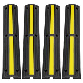 VEVOR - 3.28 ft Cable Protector Ramp, 4 Pack of 1 Channel, 18000 lbs/axle Capacity Heavy Duty Rubber Speed Bumps - Black and yellow