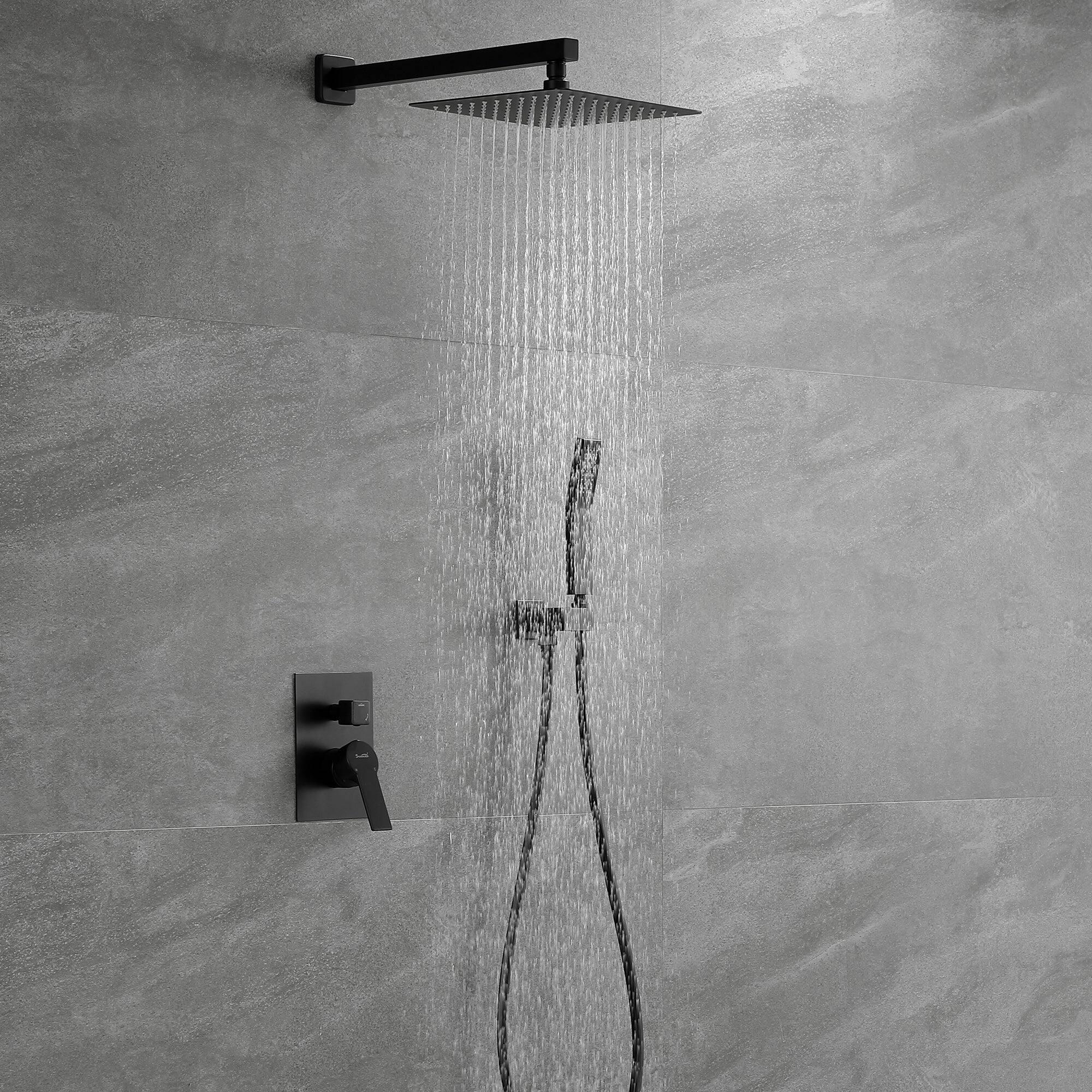 Angle. Boyel Living - 1-Spray Patterns with 2.5 GPM 10 in. Wall Mount Dual Shower Heads with Pressure Balance Valve in Matte Black - Matte Black.