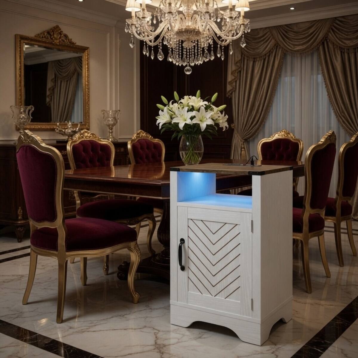 Alt View 3. Loheer - Loheer 16 Inch Nightstand with Charging Station, RGB LED, White and Rustic Oak - White and Rustic Oak.