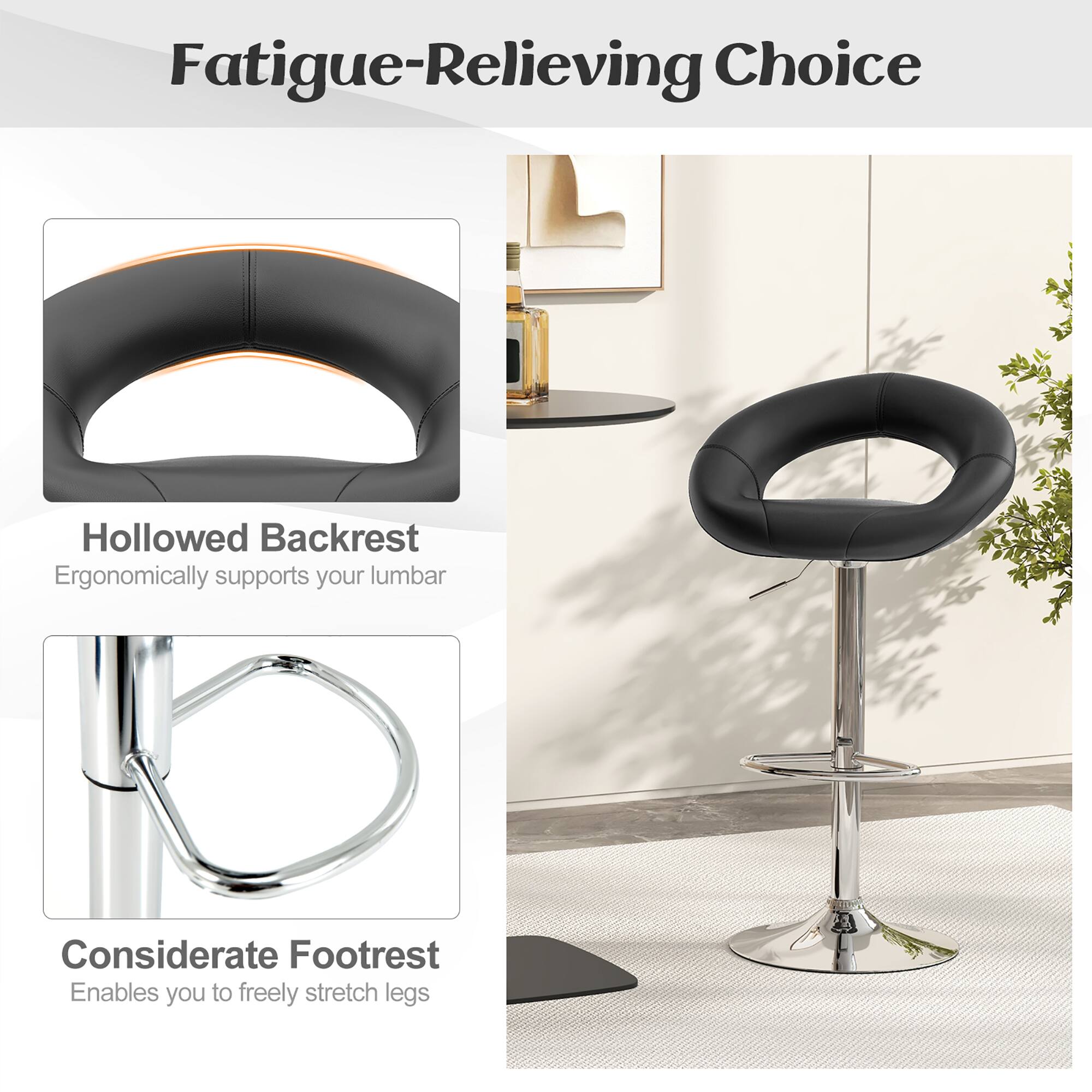 Fatigue-Relieving Choice

Hollowed Backrest
Ergonomically supports your lumbar

Considerate Footrest
Enables you to freely stretch legs