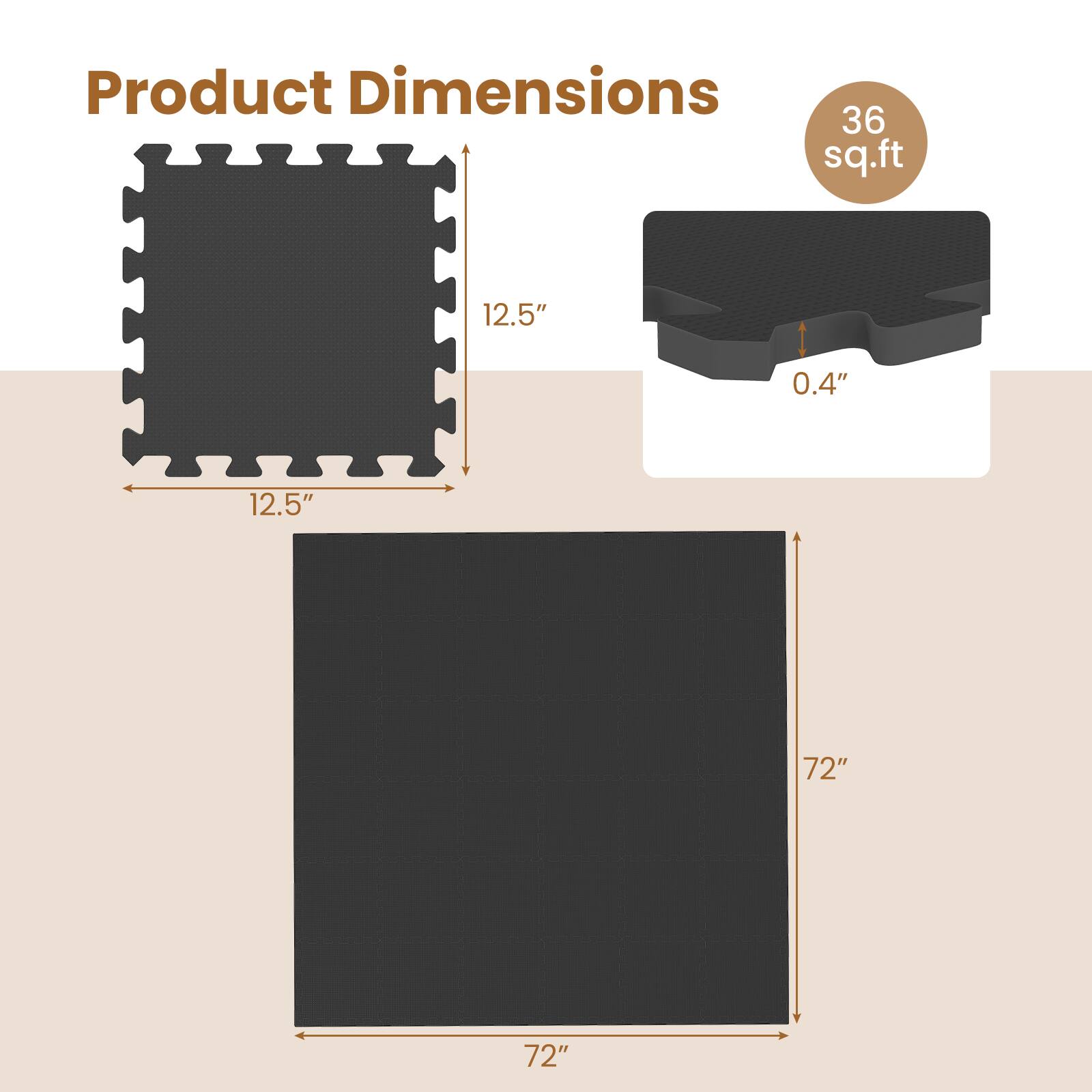 Product Dimensions: 36 sq.ft, 12.5" x 12.5", 0.4", 72" x 72"
