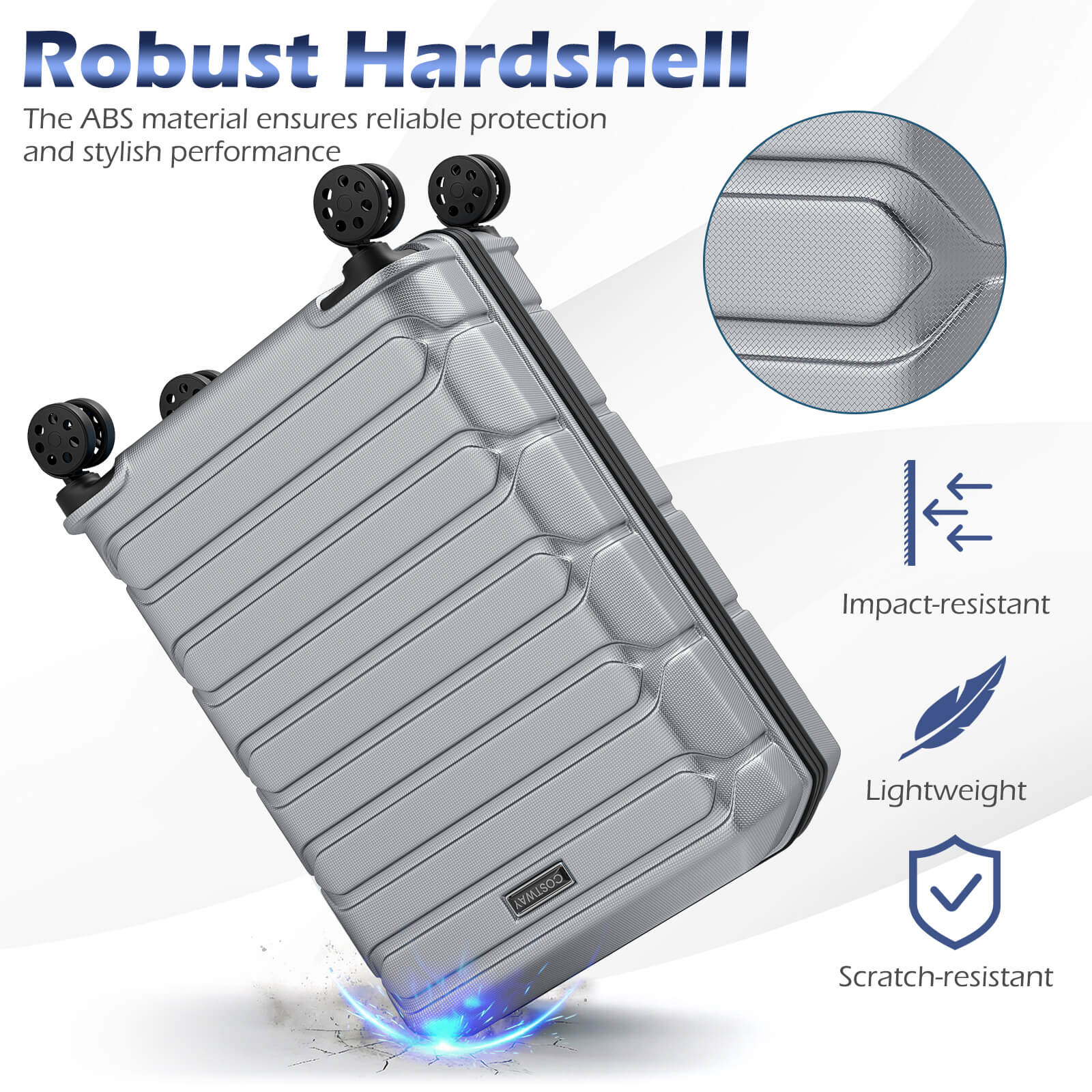 Robust Hardshell

The ABS material ensures reliable protection and stylish performance

- Impact-resistant
- Lightweight
- Scratch-resistant