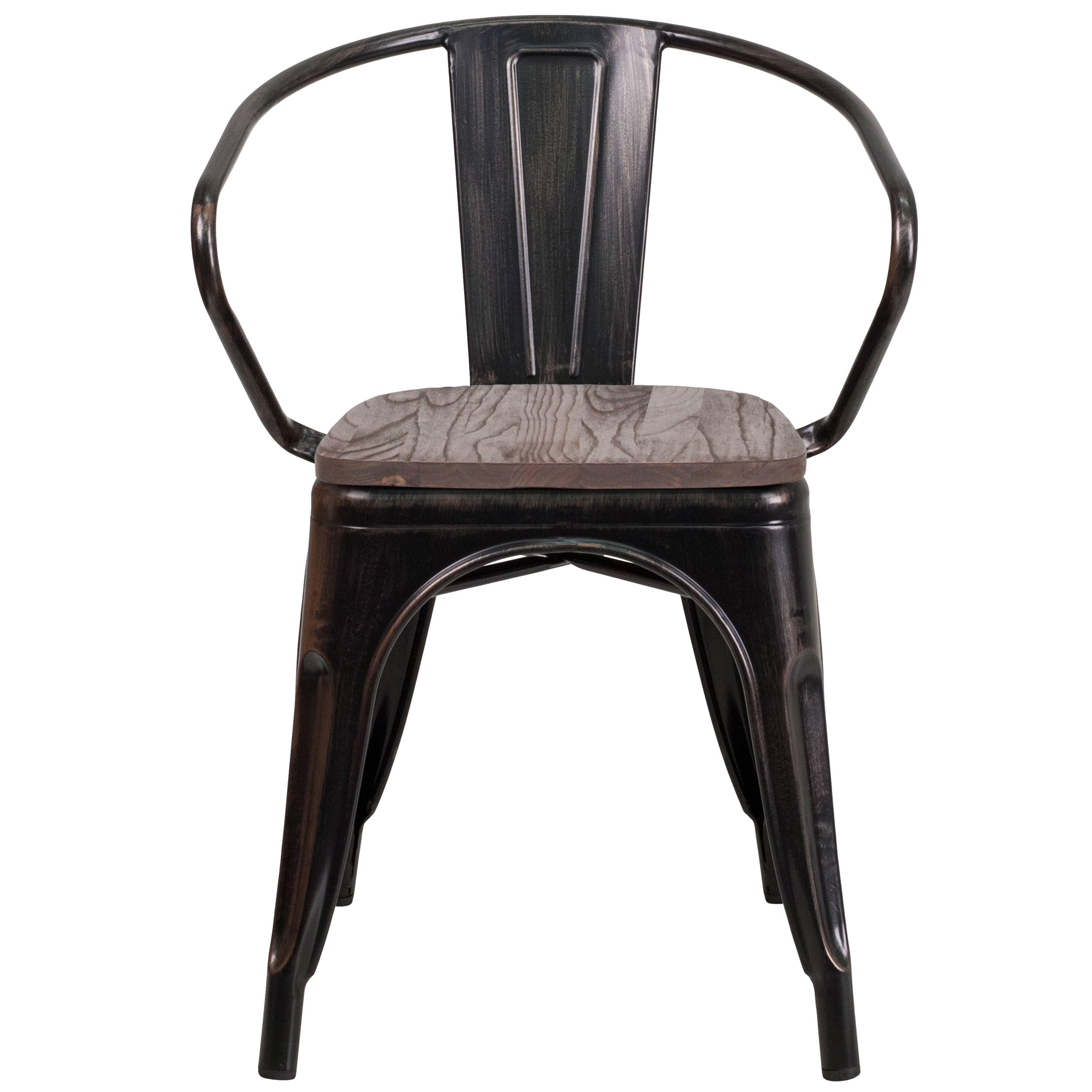 Alt View 7. Emma + Oliver - Metal Chair with Wood Seat and Arms - Black-Antique Gold.