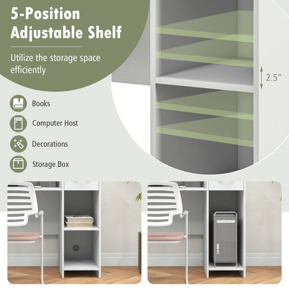 5-Position Adjustable Shelf  
Utilize the storage space efficiently  

- Books  
- Computer Host  
- Decorations  
- Storage Box  

2.5"