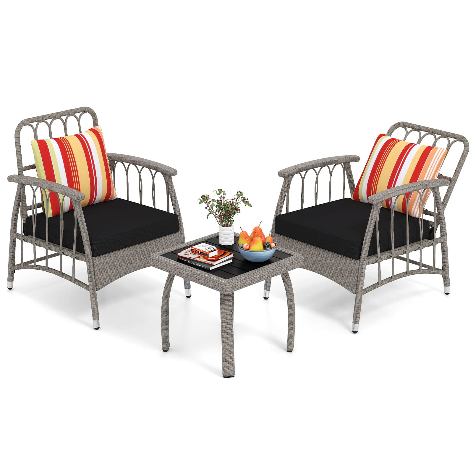 Gymax - 3 PCS Patio PE Wicker Furniture Set w/ 5-Level Adjustable Backrest Bistro Set Outdoor - Black price history on PriceWatchPro