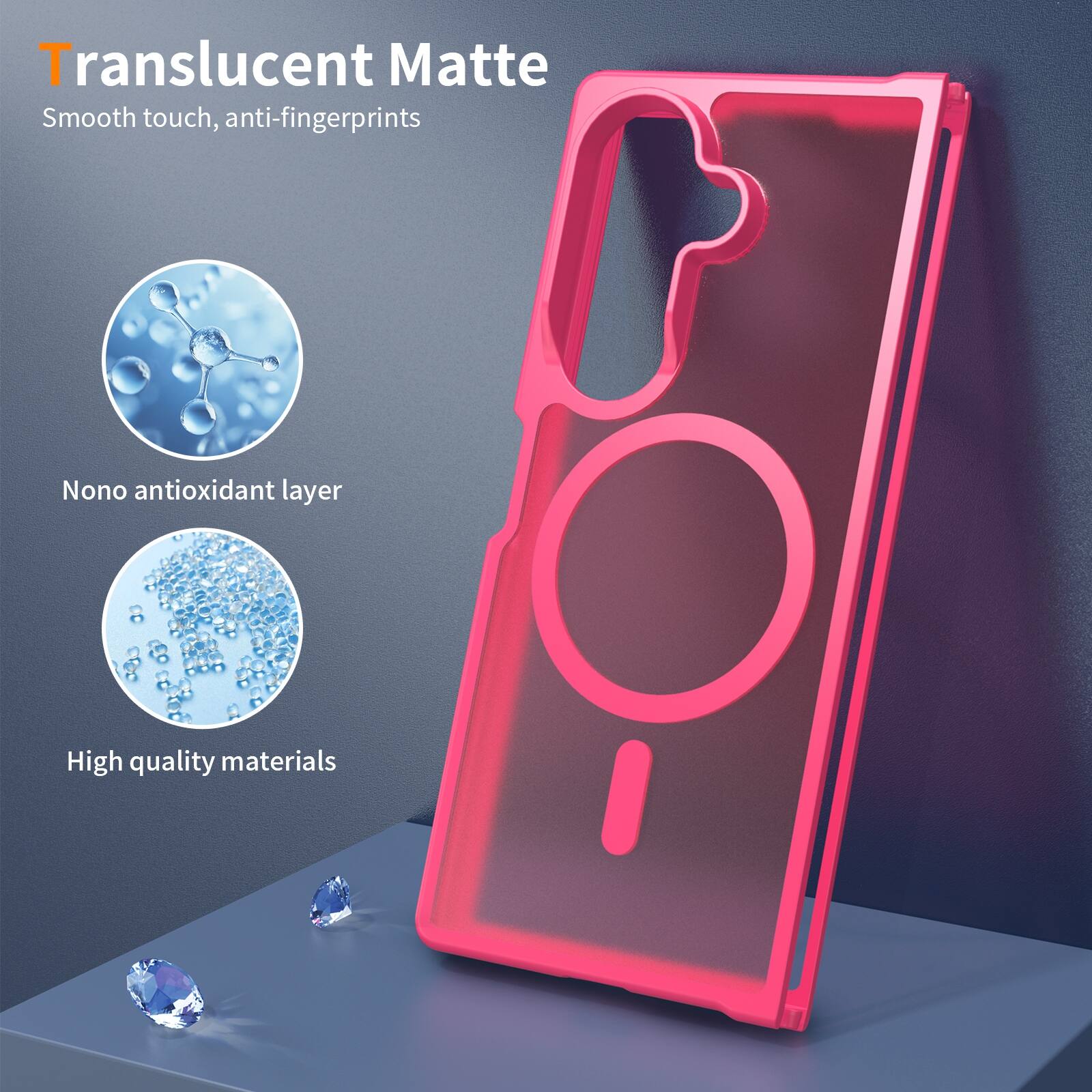 Translucent Matte  
Smooth touch, anti-fingerprints  
Nono antioxidant layer  
High quality materials