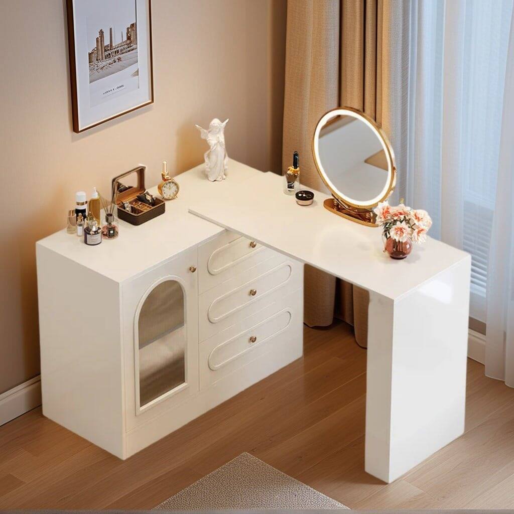 Alt View 6. Kadyn - Kadyn Stylish Dressing Table with Drawers, Modern Makeup Desk for Bedroom, Home Decor Vanity Storage, White - White.