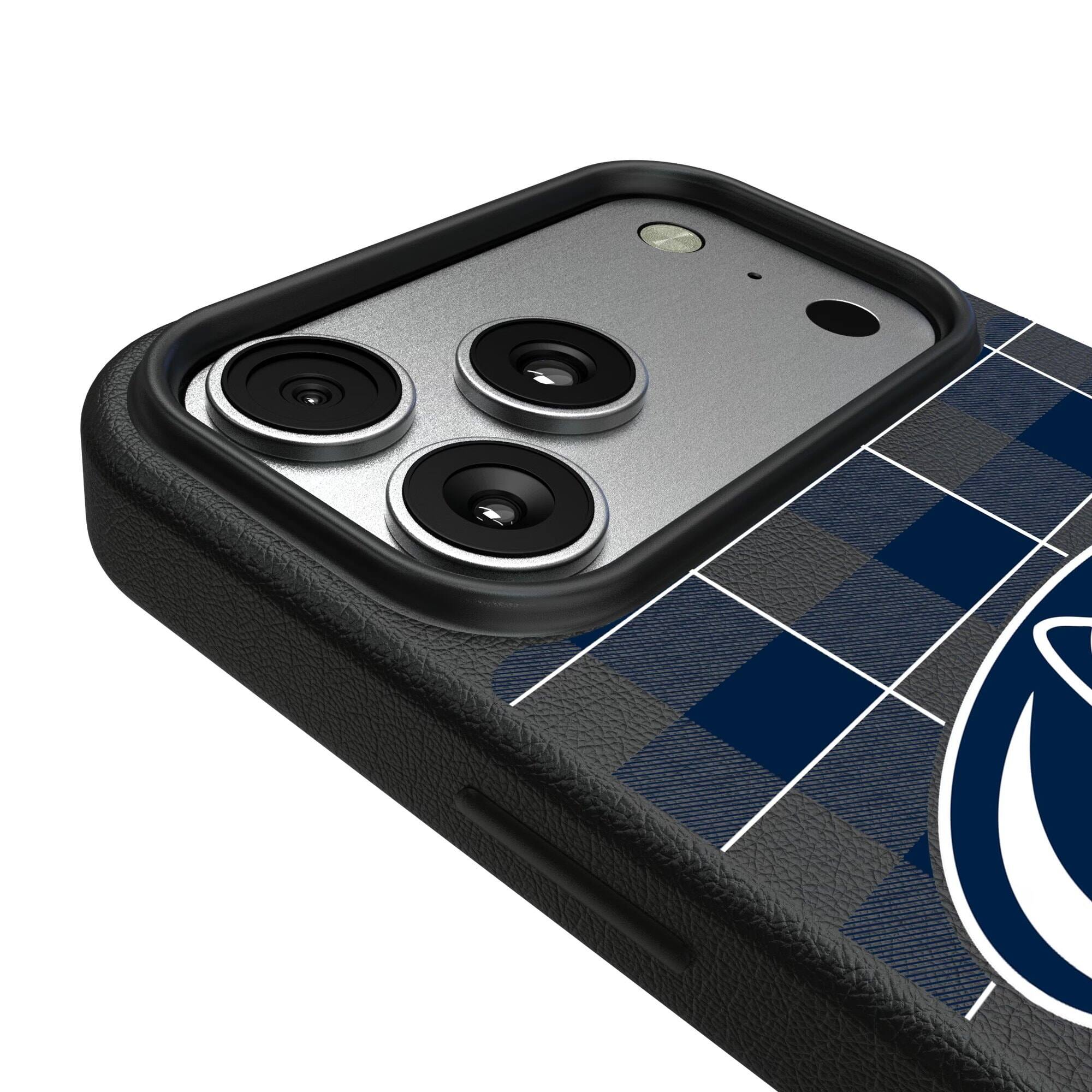 Alt View 2. Keyscaper - Penn State Nittany Lions Plaid Magnetic Bump iPhone Case - 15 Plus - Black.