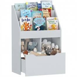 Homcom - Kids Bookcase Multi-Shelf Book Rack with Mobile Drawer for Books - Gray