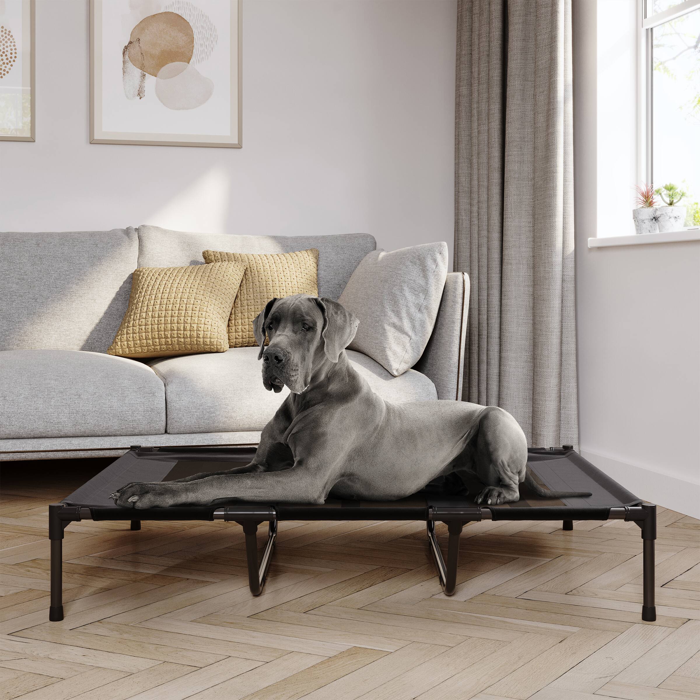 Alt View 4. PetMaker - Elevated Dog Bed 48x36-Inch Pet Bed with Non-Slip Feet - Indoor/Outdoor Dog Cot or Puppy Mattress for Pets up to 110lbs - Black.