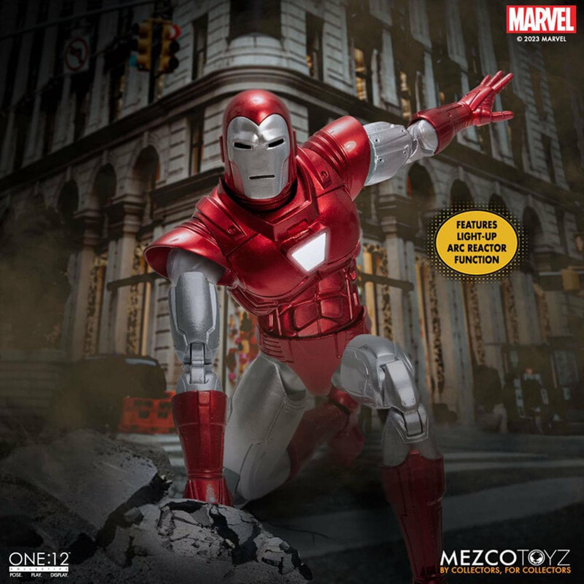 MARVEL 2023  
MARVEL FEATURES LIGHT-UP ARC REACTOR FUNCTION  
ONE:12 POSE PLAT DISPLAY  
MEZCOTOYZ BY COLLECTORS, FOR COLLECTORS