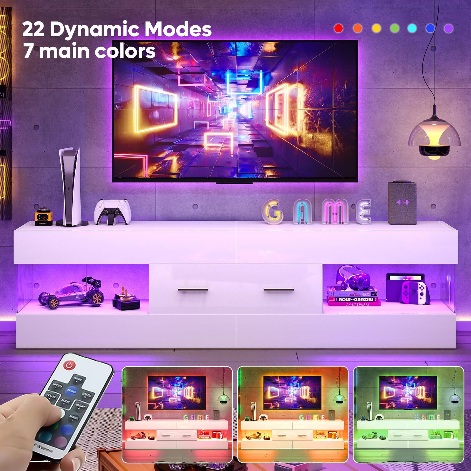 The text on the image reads: "22 Dynamic Modes 7 main colors + GAME."