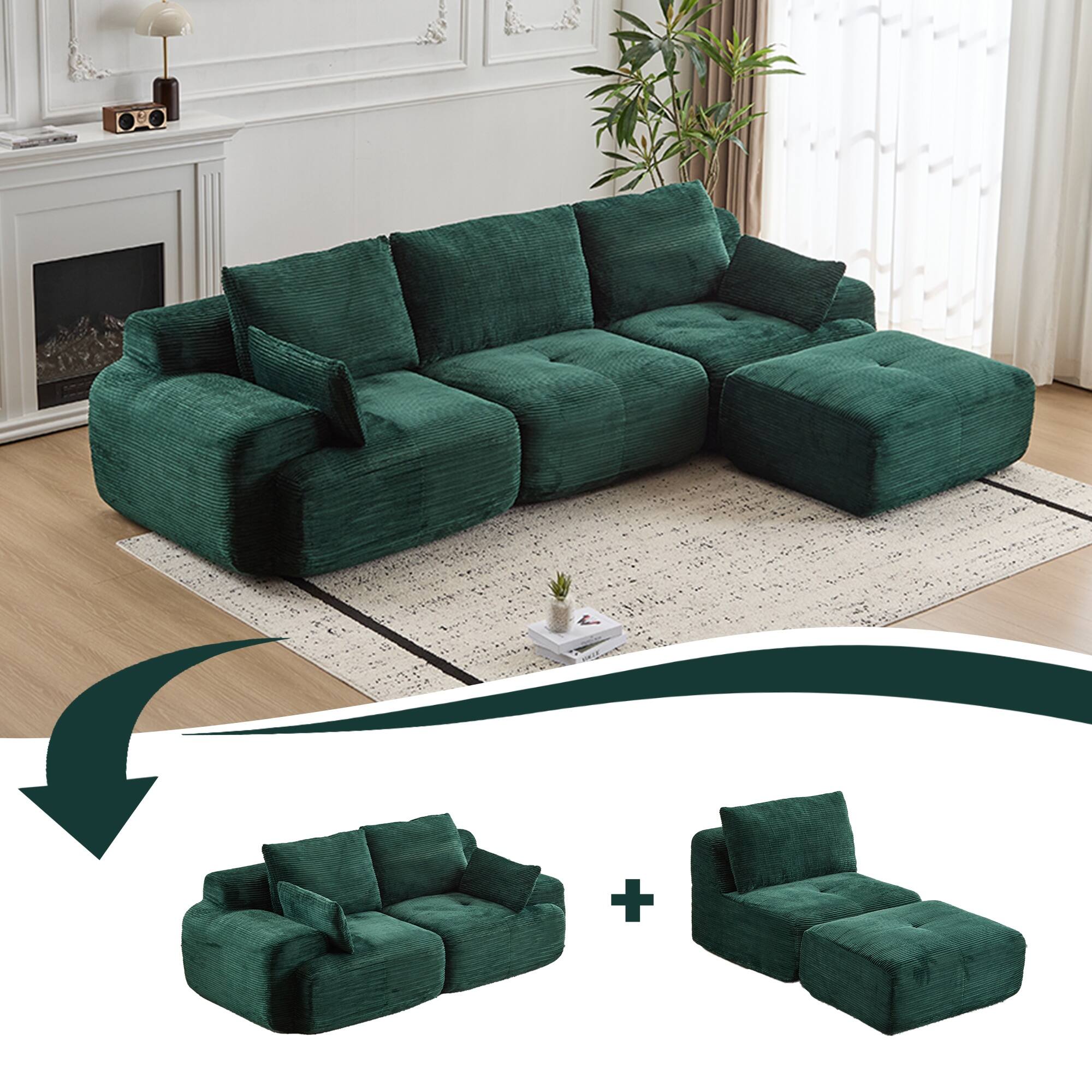 Alt View 2. Boyel Living - Modular Memory Foam Floor Sectional Sofa Bed - Green.