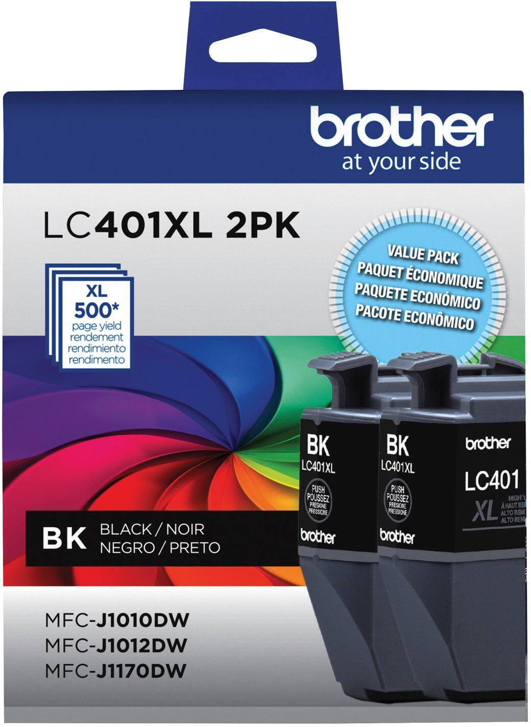 brother at your side  
LC401XL 2PK  
XL 500* page yield  
rendement rendimiento rendimento  
VALUE PACK PAQUET ÉCONOMIQUE PAQUETE ECONÓMICO PACOTE ECONÔMICO  
BLACK/NOIR NOIR BK NEGRO/PRETO / BK  
LC401XL  
PUSH POUSSEZ PRESONE PRESSIONE  
brother  
BK LC401XL  
PUSH POUSSEZ PRESIONE PRESSIONE  
brother  
brother LC401  
HIGH A HAUT RE XL ALTO ALTO REM  
MFC-J1010DW  
MFC-J1012DW  
MFC-J1170DW