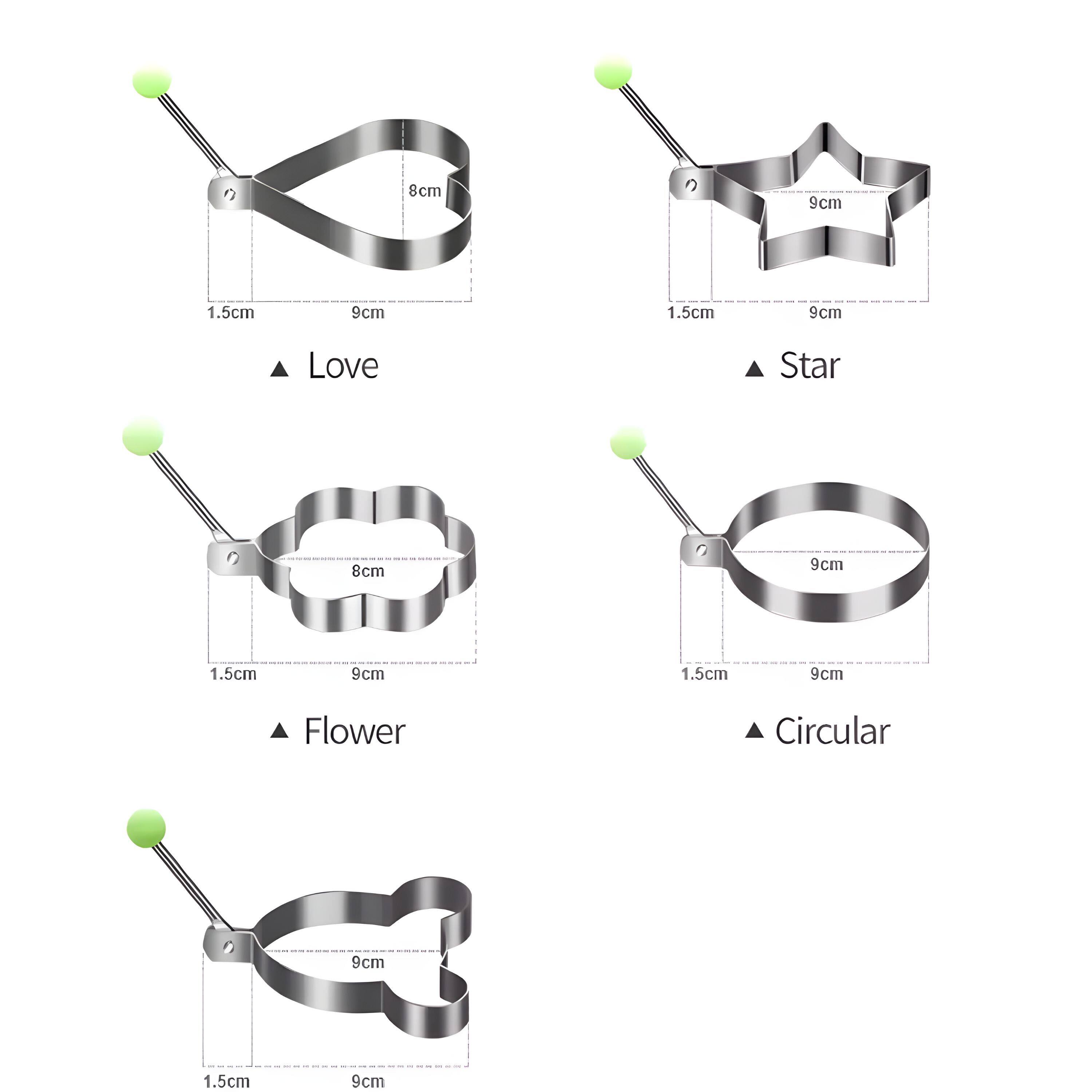 - Love: 8cm, 9cm, 1.5cm, 9cm, 1.5cm, 9cm
- Star: 9cm, 1.5cm, 9cm
- Flower: 8cm, 9cm, 1.5cm, 9cm, 1.5cm, 9cm
- Circular: 9cm, 1.5cm, 9cm