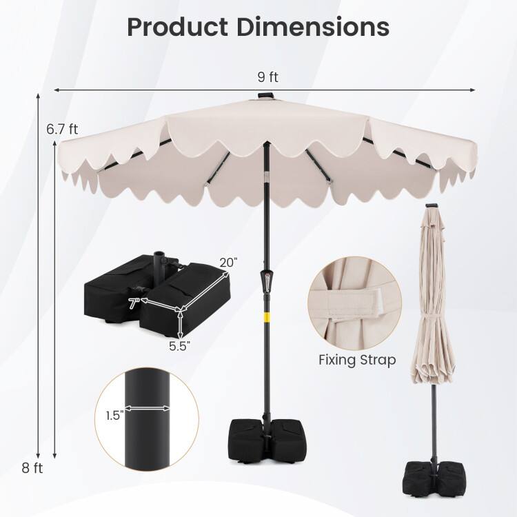 Product Dimensions: 9 ft x 6.7 ft, 20" T, 5.5" Fixing Strap, 1.5"