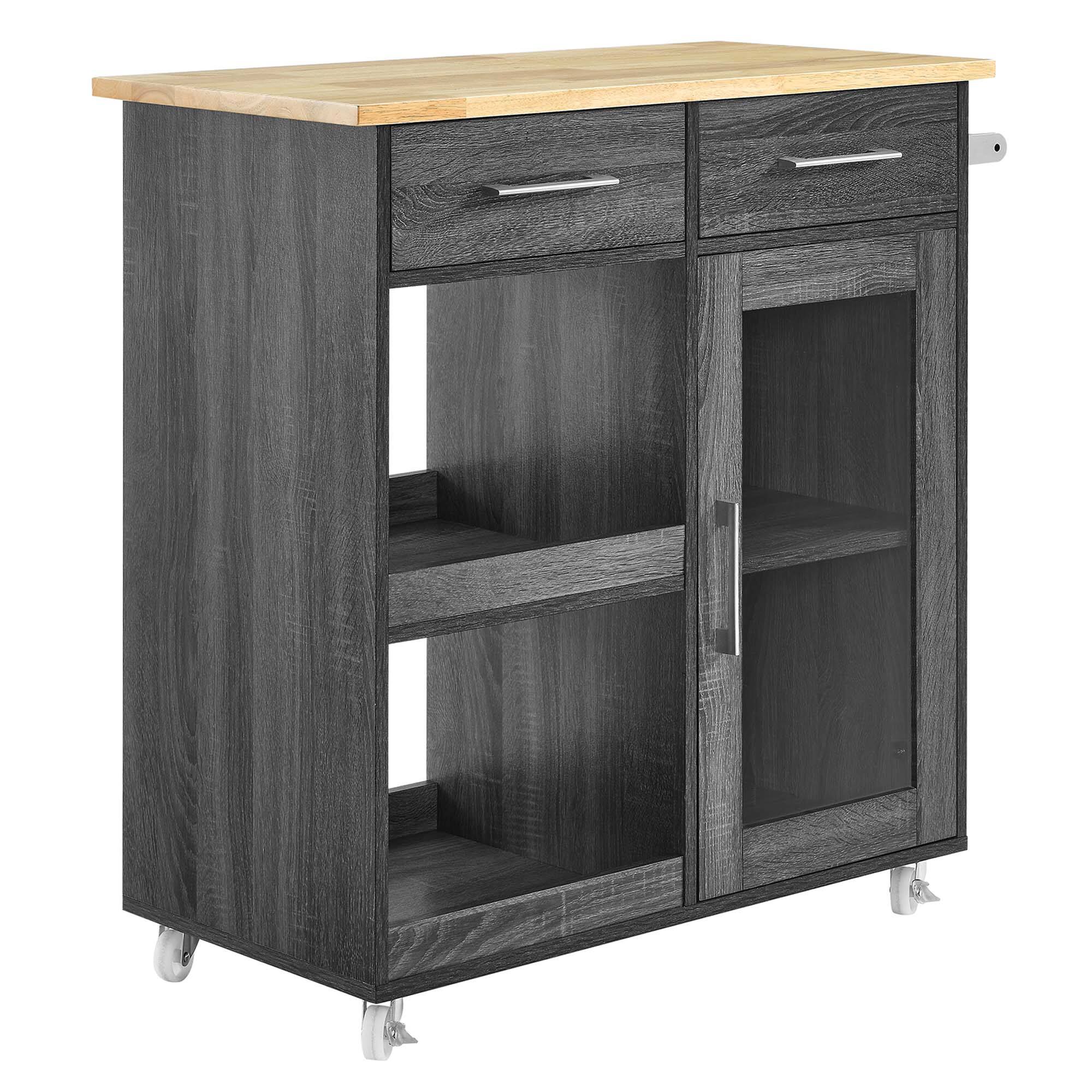 Angle. Modway - Culinary Kitchen Cart With Towel Bar by Modway - Charcoal Natural.