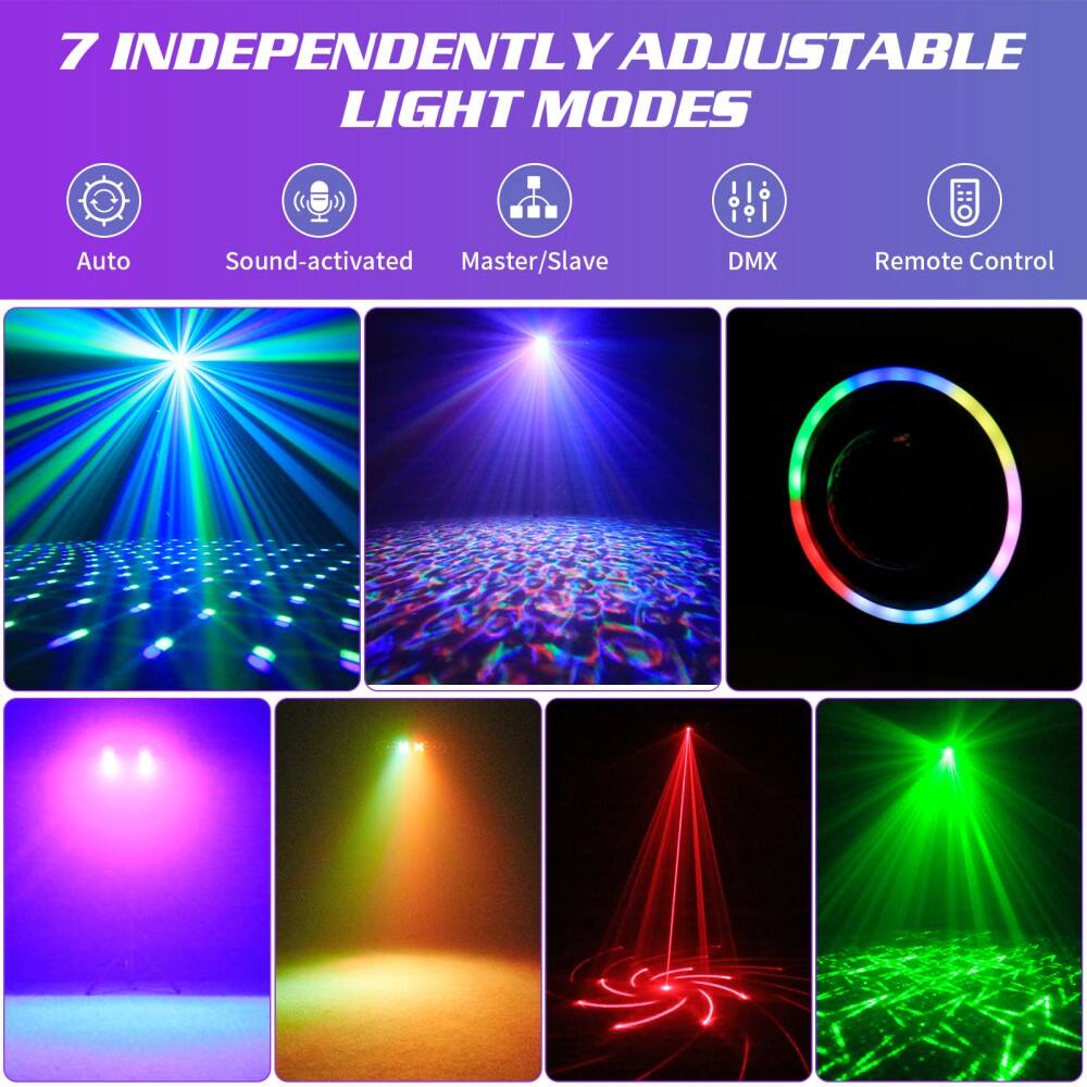 7 INDEPENDENTLY ADJUSTABLE LIGHT MODES

- Auto
- Sound-activated
- Master/Slave
- DMX
- Remote Control