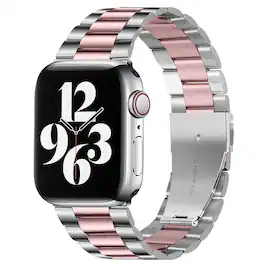 StrapsCo - Flat-Link Everyday Bracelet Stainless Steel Watch Band Strap For Apple Watch - 40mm/41mm/42mm - Silver & Pink