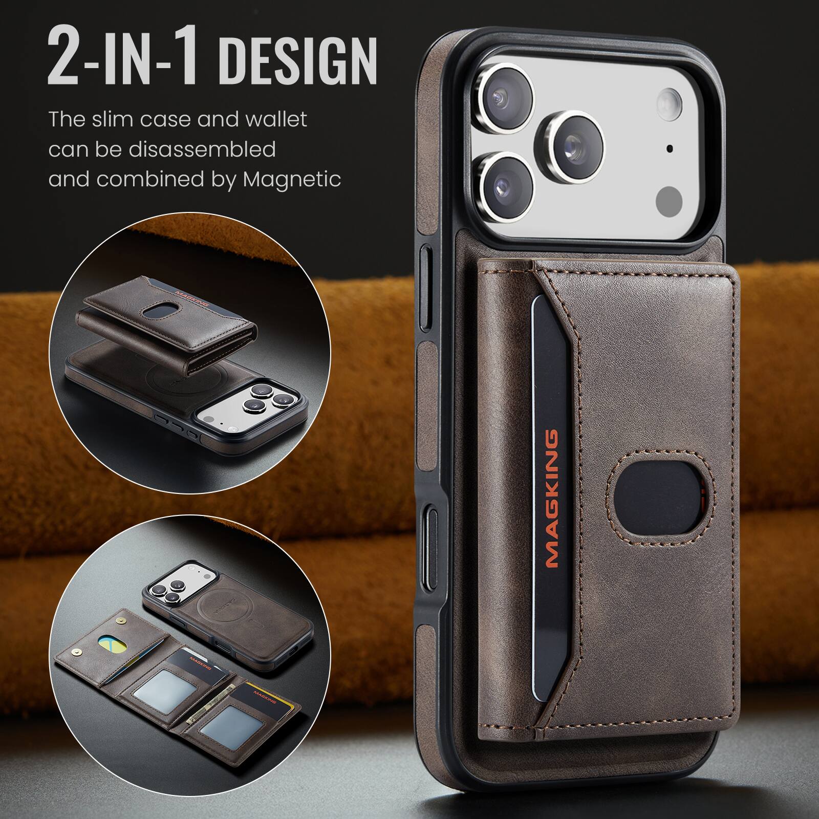 2-IN-1 DESIGN  
The slim case and wallet can be disassembled and combined by Magnetic  
MARKING MANUTAS  
MARCHING  
MAGKING